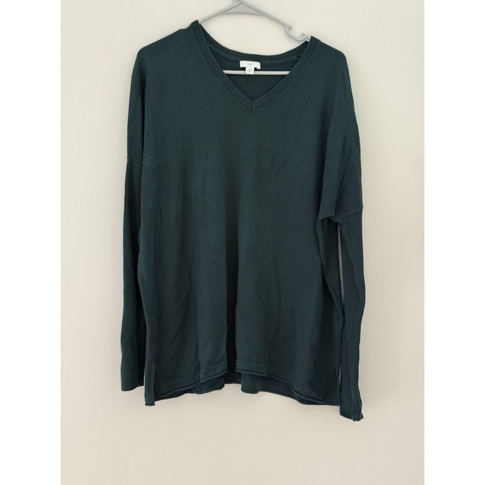 J.Jill Women V Neck Green Relaxed Fit Lightweight Pullover Sweater Cotton Tall M